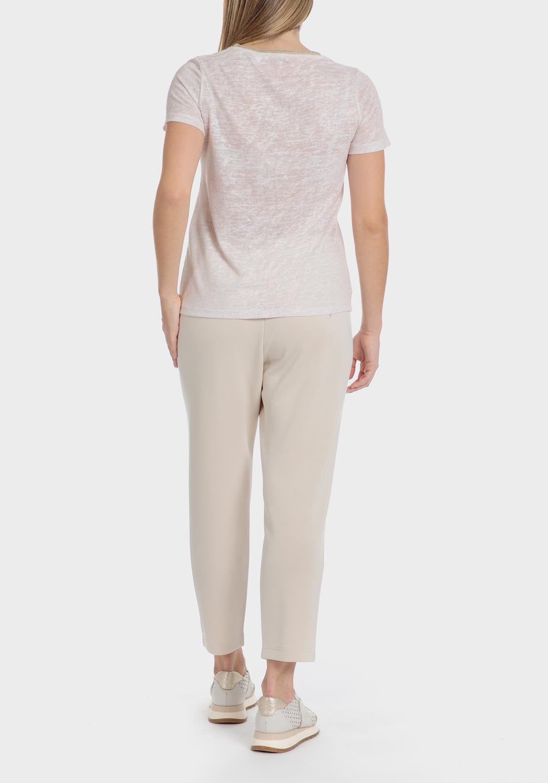 Punt Roma Metallic Thread T-Shirt - Beige 3 Shaws Department Stores