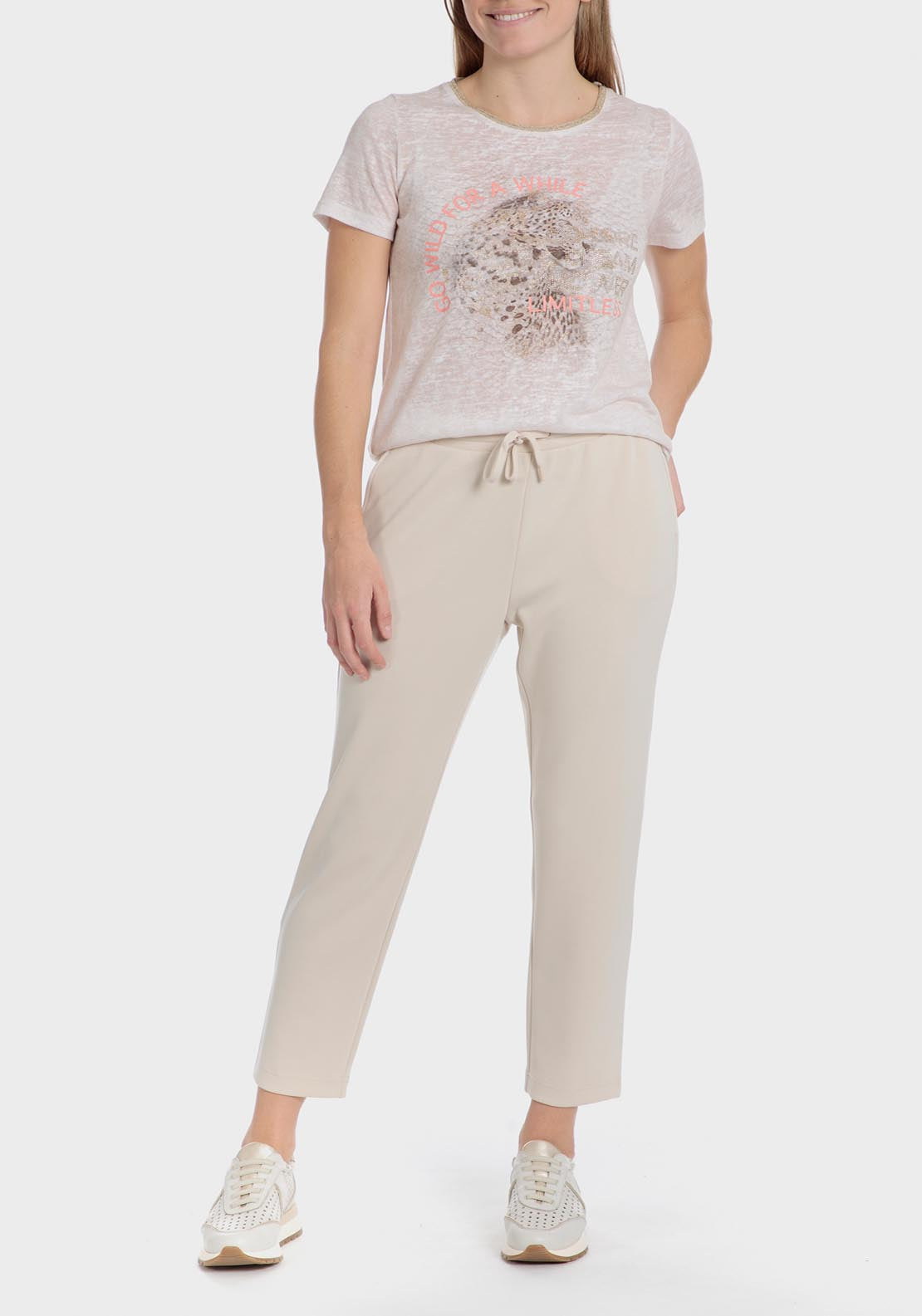 Punt Roma Metallic Thread T-Shirt - Beige 2 Shaws Department Stores