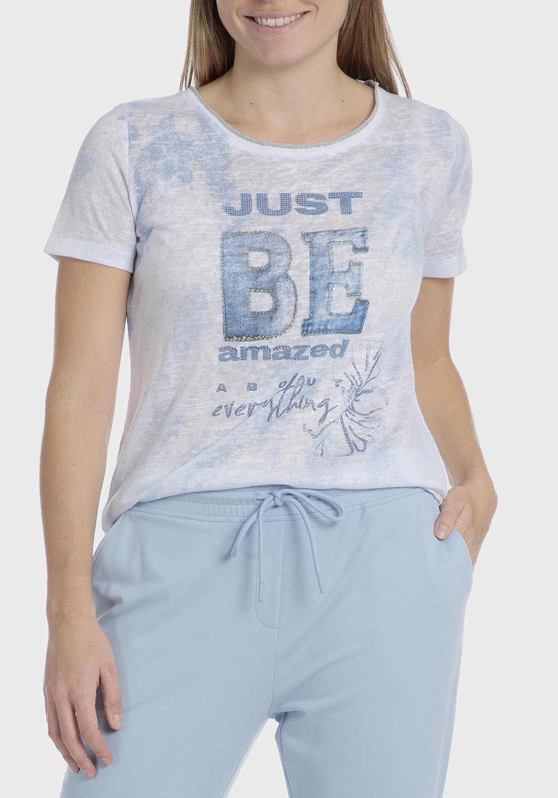 Punt Roma Rhinestone Printed T-Shirt - Blue 1 Shaws Department Stores
