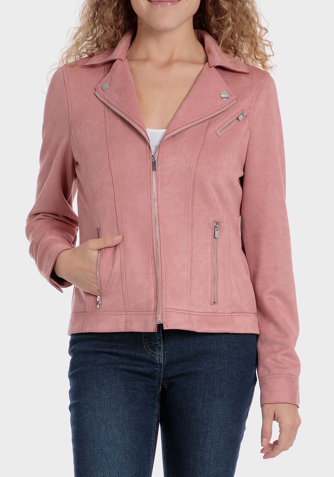 Punt Roma Suede jacket - Pink 1 Shaws Department Stores