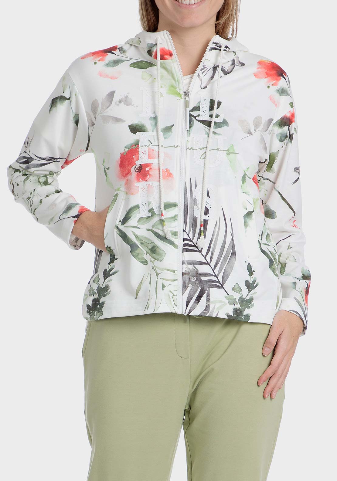 Punt Roma Printed sports jacket - Green Sage 1 Shaws Department Stores