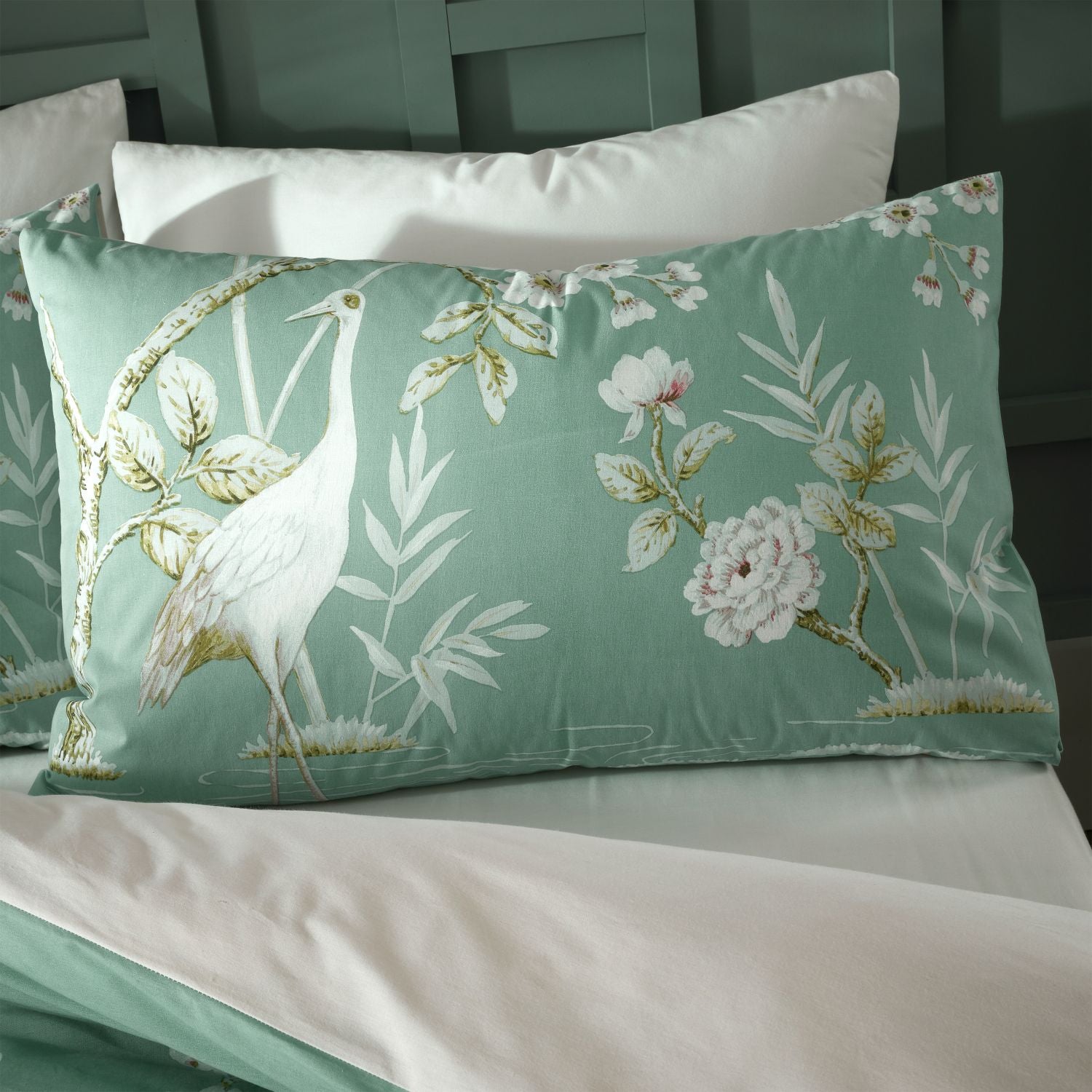 Bianca Painted Storks Cotton Duvet Cover Set - Natural / Green 4 Shaws Department Stores
