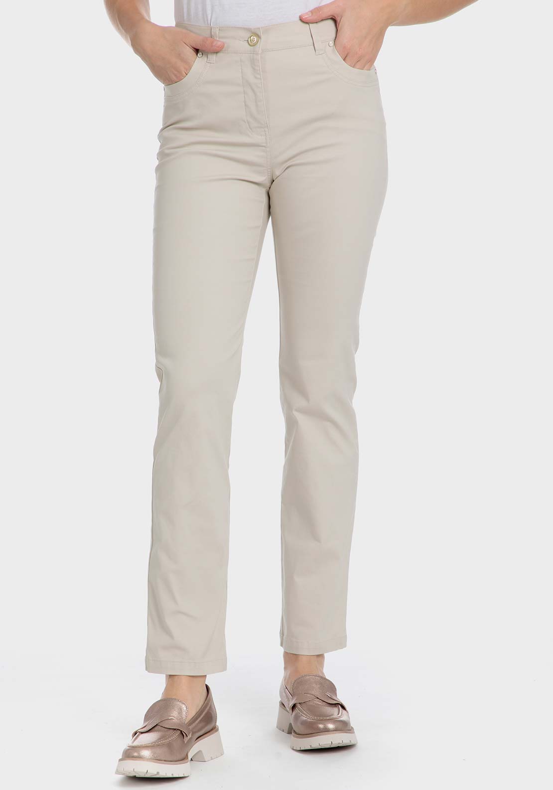 Punt Roma Cotton trousers with elastic - Sand 1 Shaws Department Stores