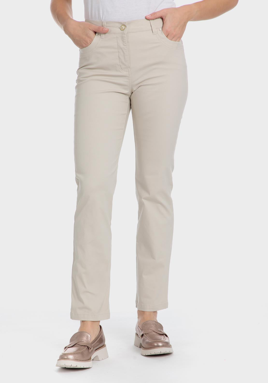 Punt Roma Cotton trousers with elastic - Sand 7 Shaws Department Stores