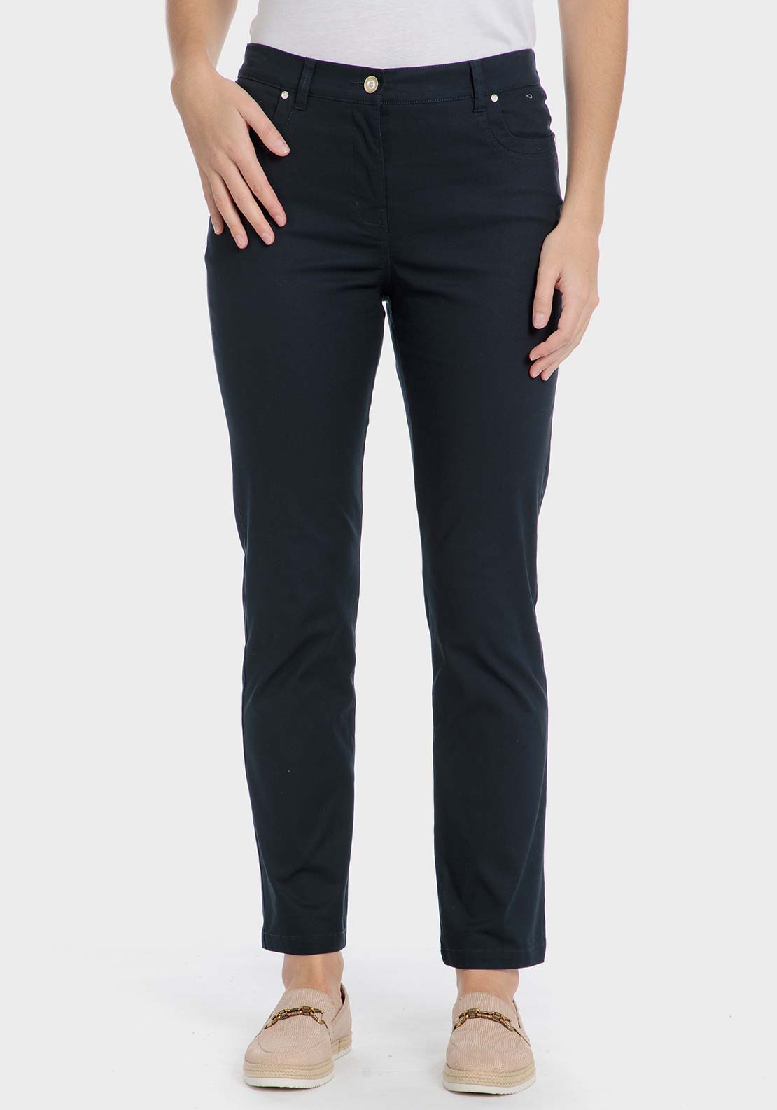 Punt Roma Cotton trousers with elastic - Blue / Navy 1 Shaws Department Stores