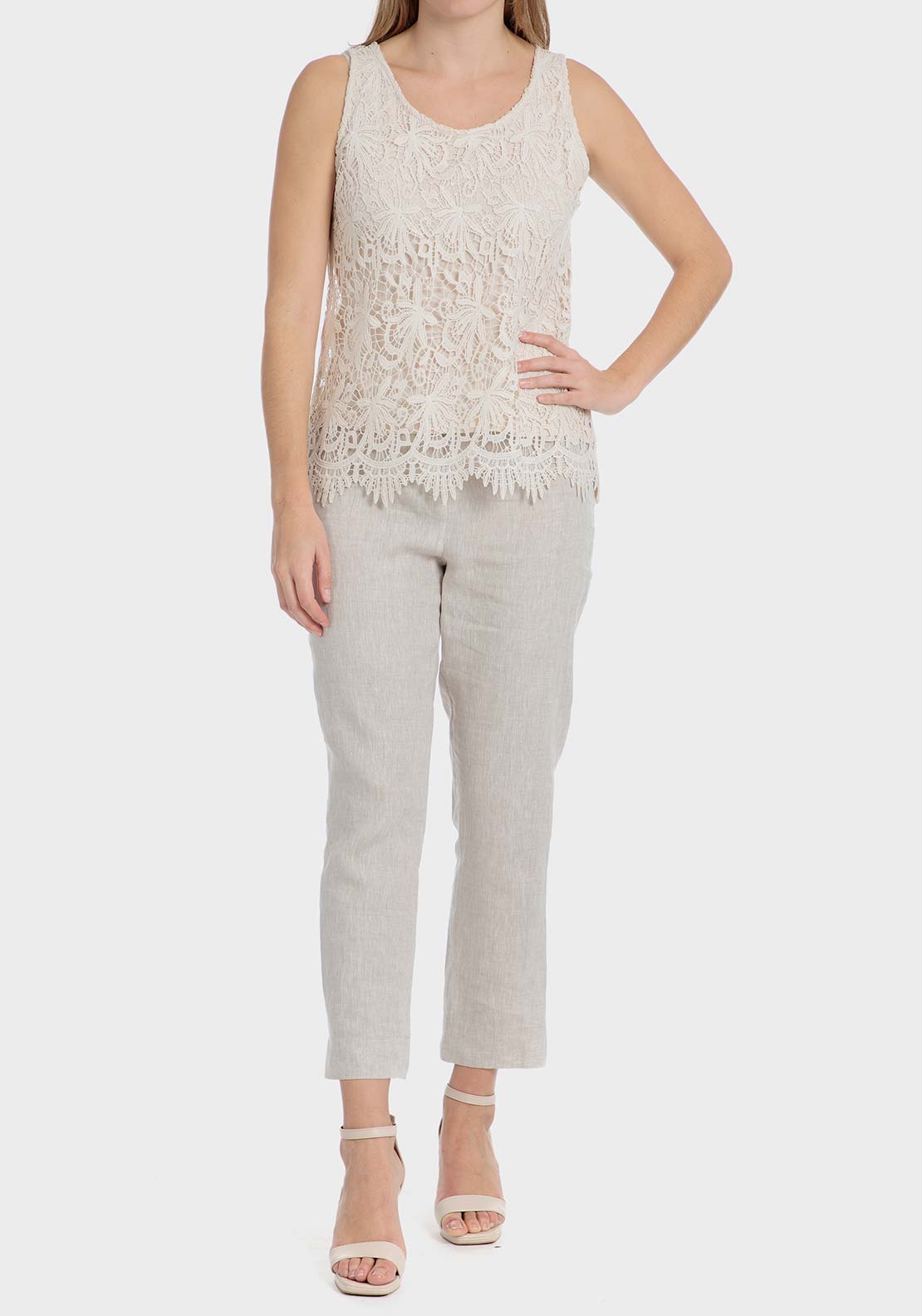 Punt Roma Linen trousers - Beige 3 Shaws Department Stores