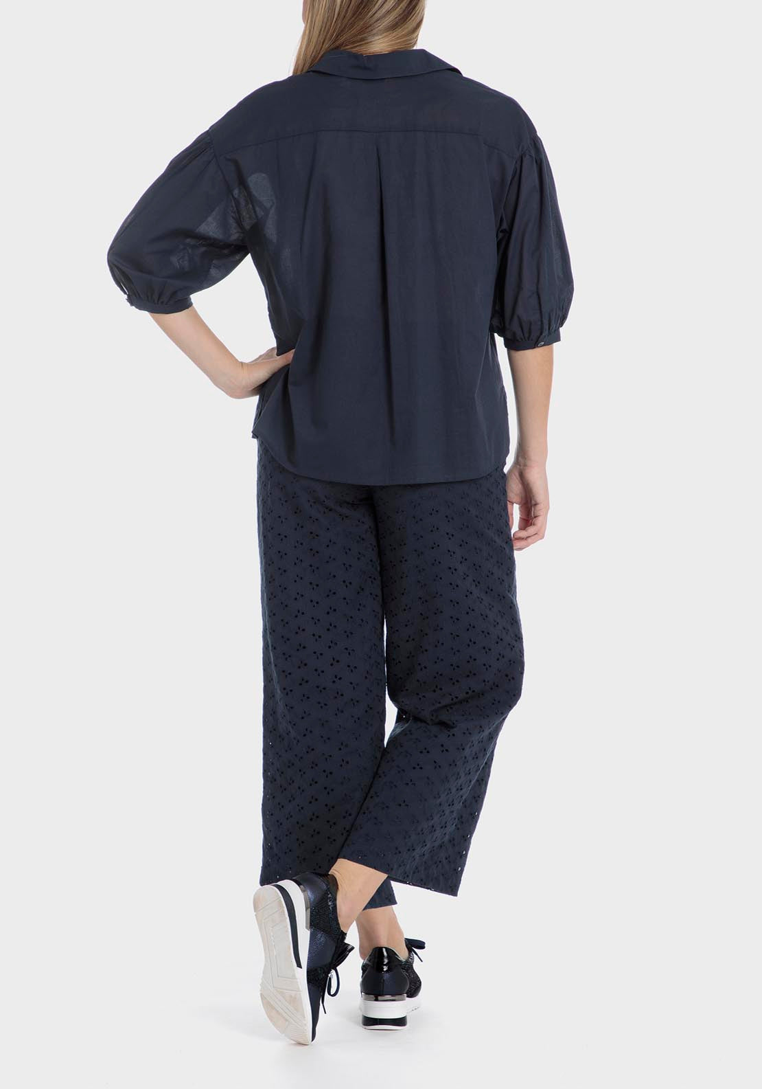 Punt Roma Embroidered Trousers - Blue / Navy 4 Shaws Department Stores