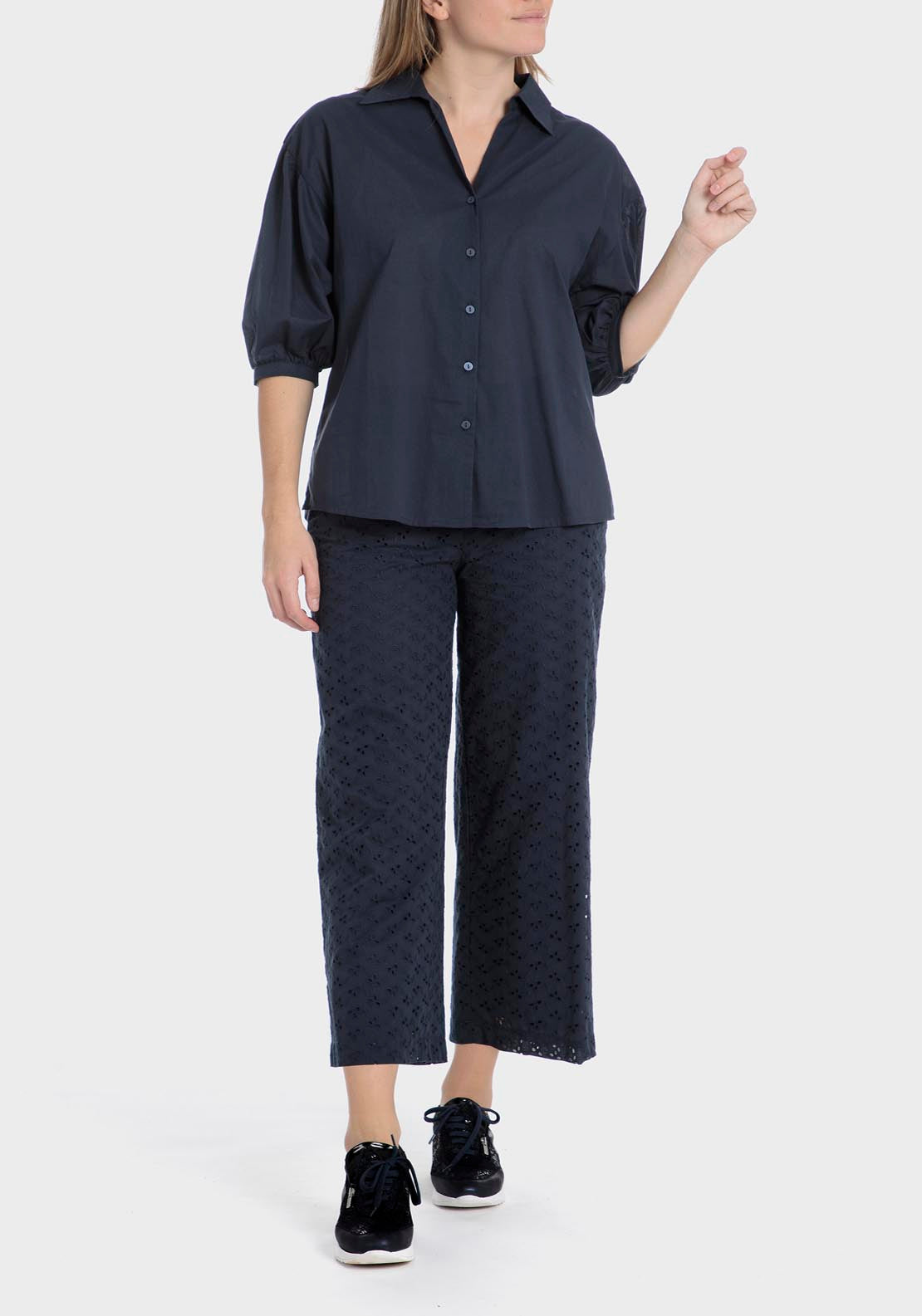 Punt Roma Embroidered Trousers - Blue / Navy 3 Shaws Department Stores