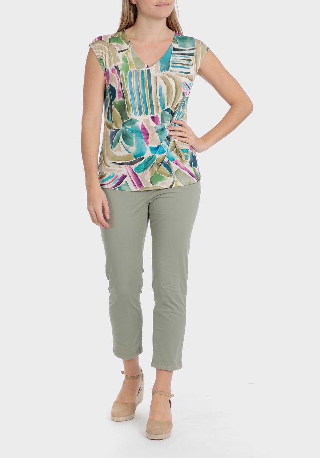 Punt Roma Cotton crop trousers - Green 6 Shaws Department Stores