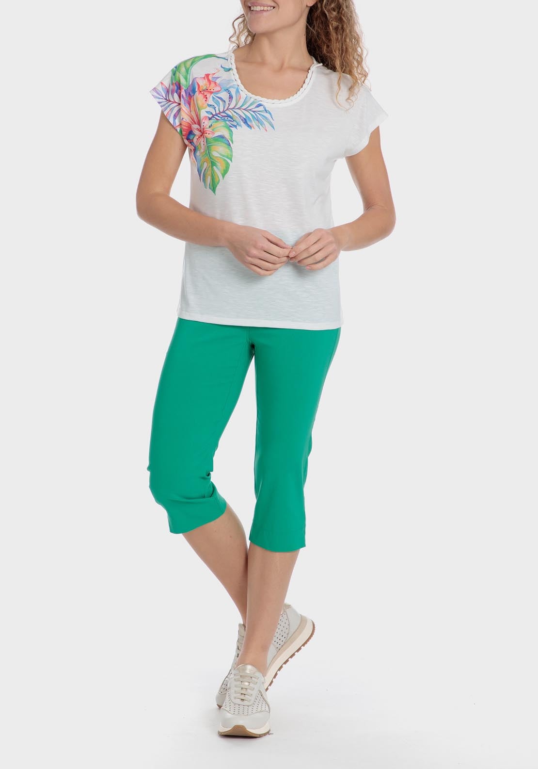 Punt Roma Cropped Trousers - Green 3 Shaws Department Stores