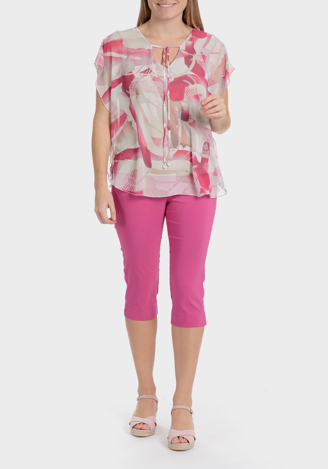 Punt Roma Cropped Trousers - Pink 3 Shaws Department Stores