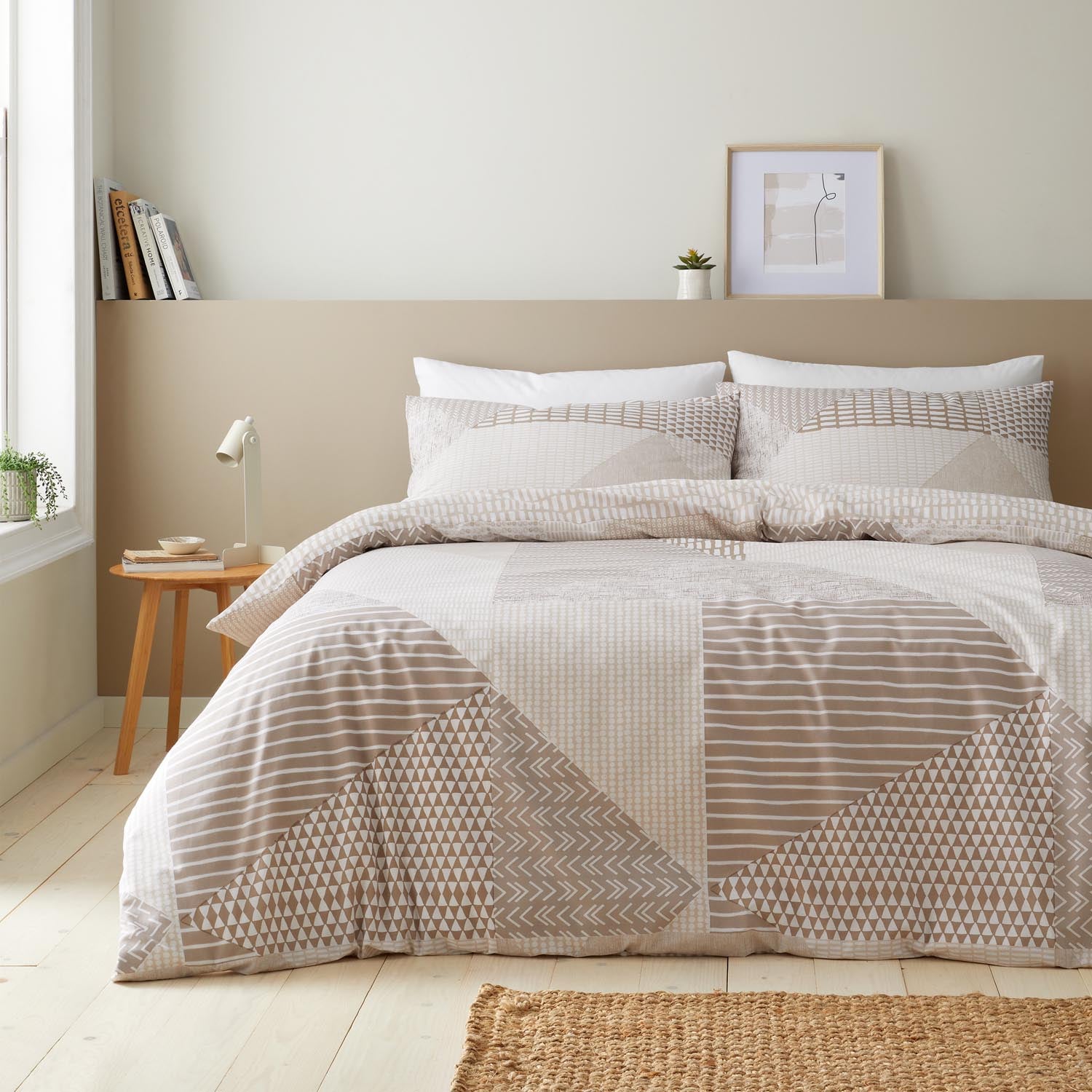 The Home Collection Geometric Motif Reversible Duvet Cover Set - Natural 1 Shaws Department Stores