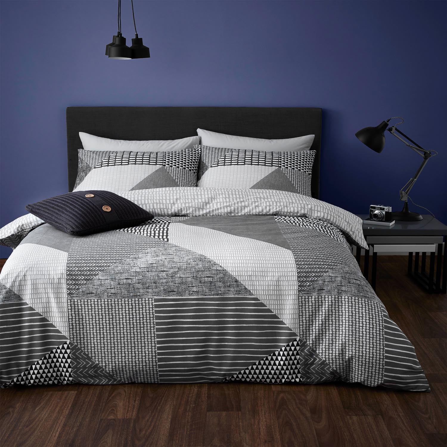The Home Collection Geometric Motif Reversible Duvet Cover Set - Grey 1 Shaws Department Stores