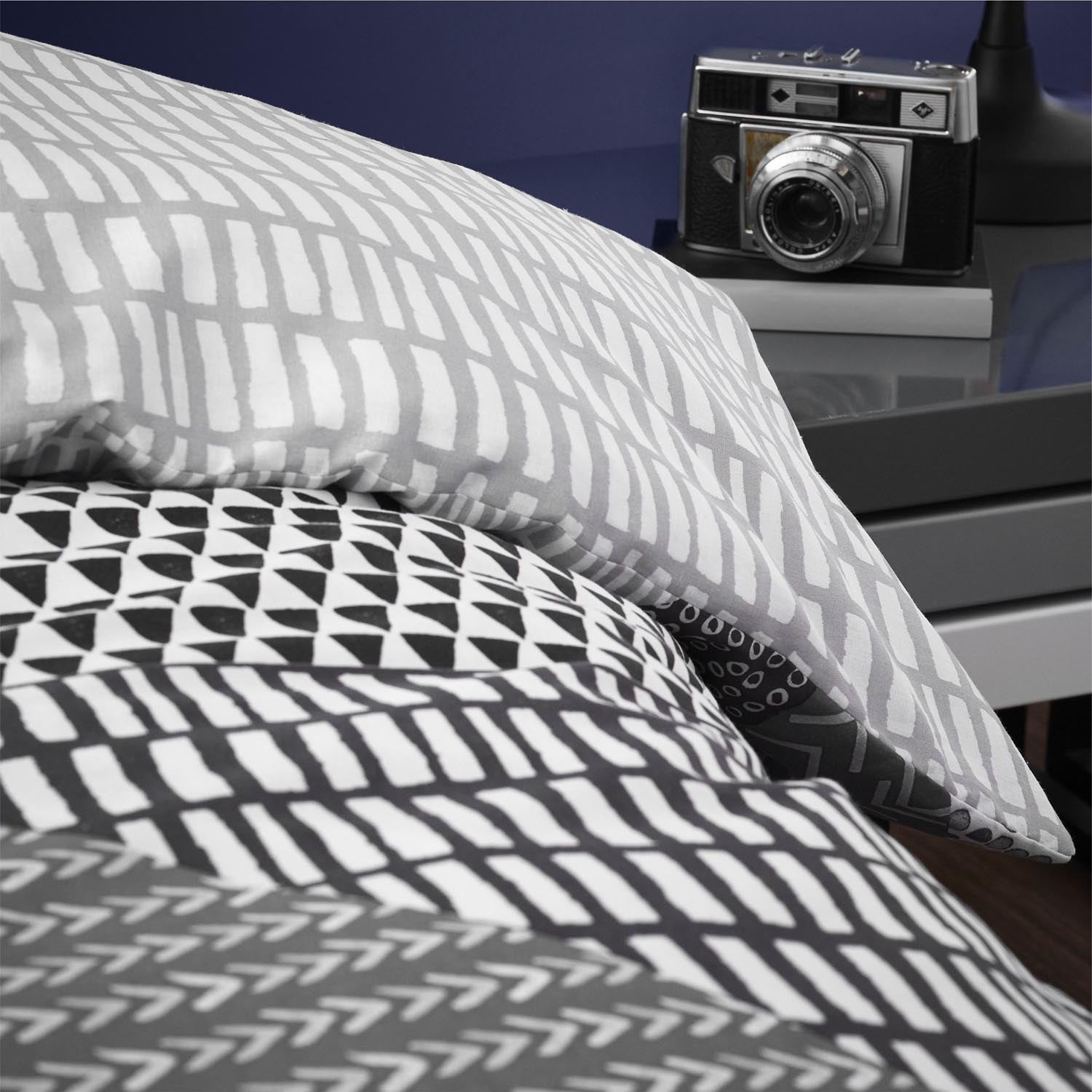 The Home Collection Geometric Motif Reversible Duvet Cover Set - Grey 4 Shaws Department Stores