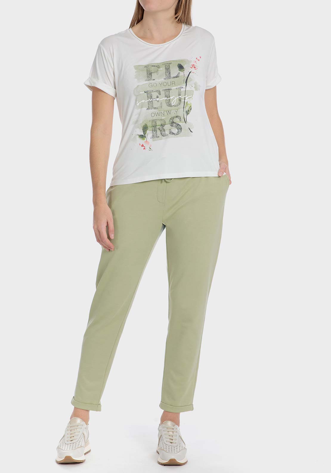 Punt Roma Comfy trousers - Green Sage 1 Shaws Department Stores