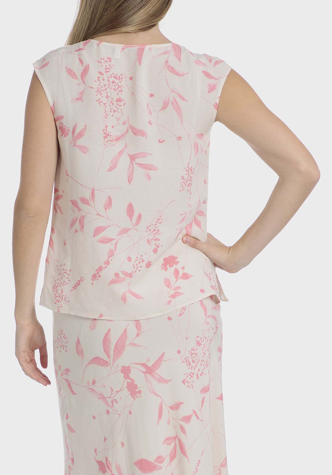 Punt Roma Printed linen top - Pink Salmon 2 Shaws Department Stores