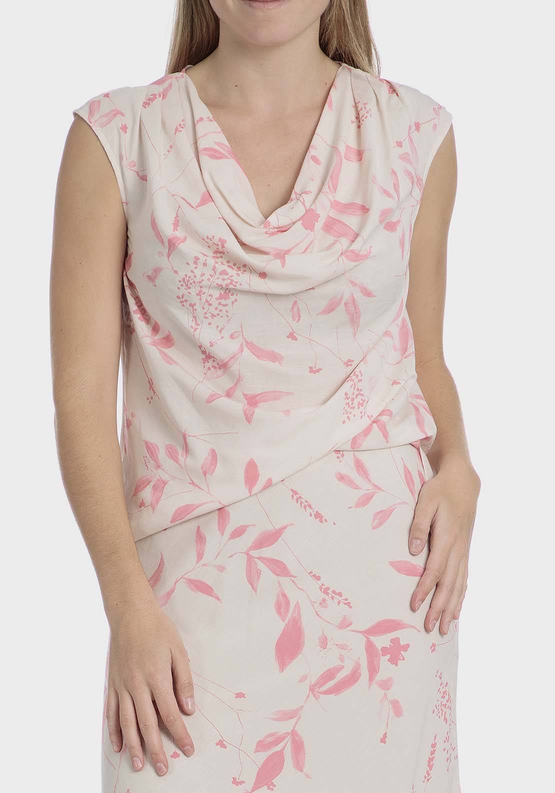 Punt Roma Printed linen top - Pink Salmon 1 Shaws Department Stores