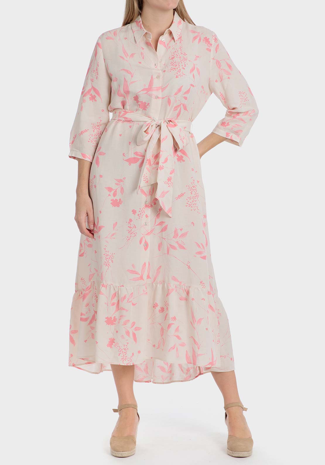 Punt Roma Long floral dress printed dress. - Pink Salmon 1 Shaws Department Stores