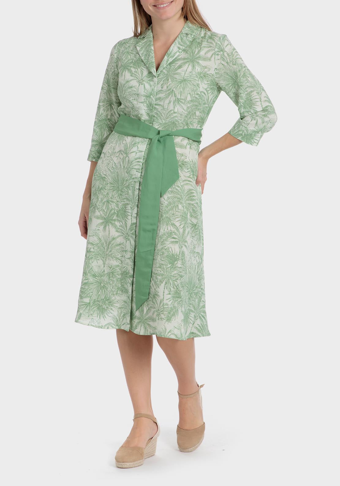 Punt Roma Printed Linen Dress - Green 1 Shaws Department Stores