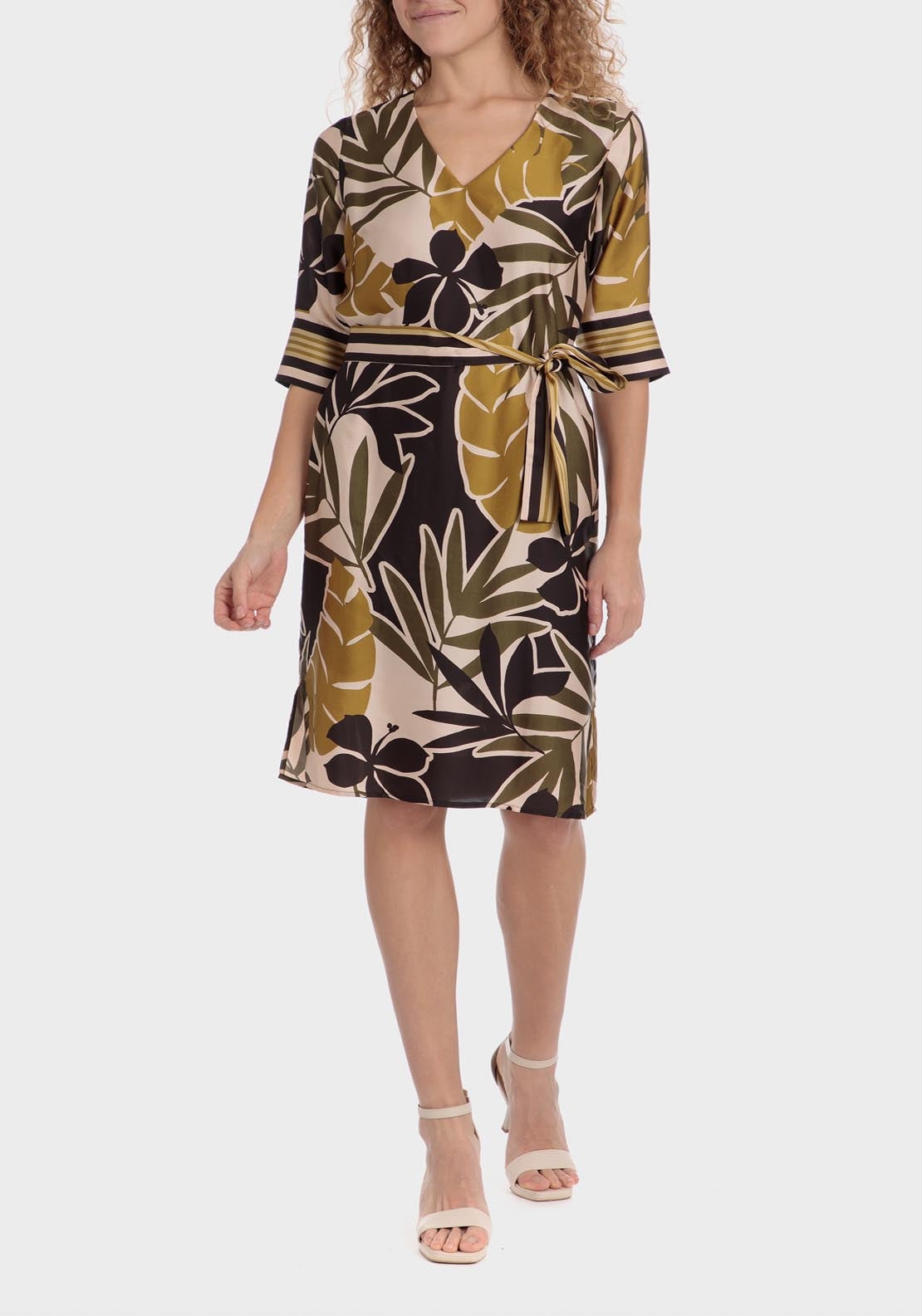 Punt Roma Leaf Printed Dress - Sand 1 Shaws Department Stores