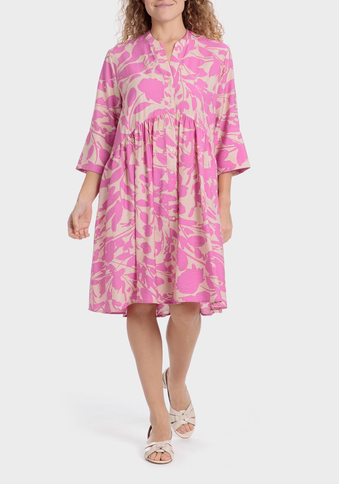 Punt Roma Printed Shirt Dress - Fuchsia 1 Shaws Department Stores