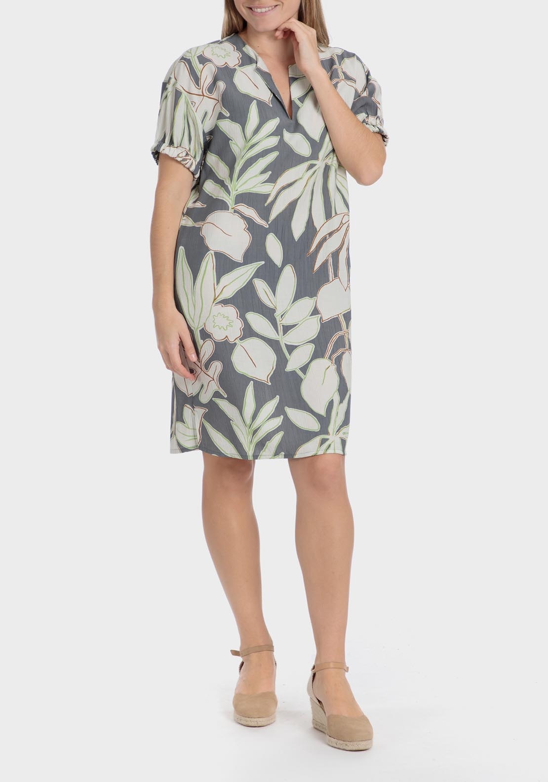 Punt Roma Printed dress - Beige 3 Shaws Department Stores
