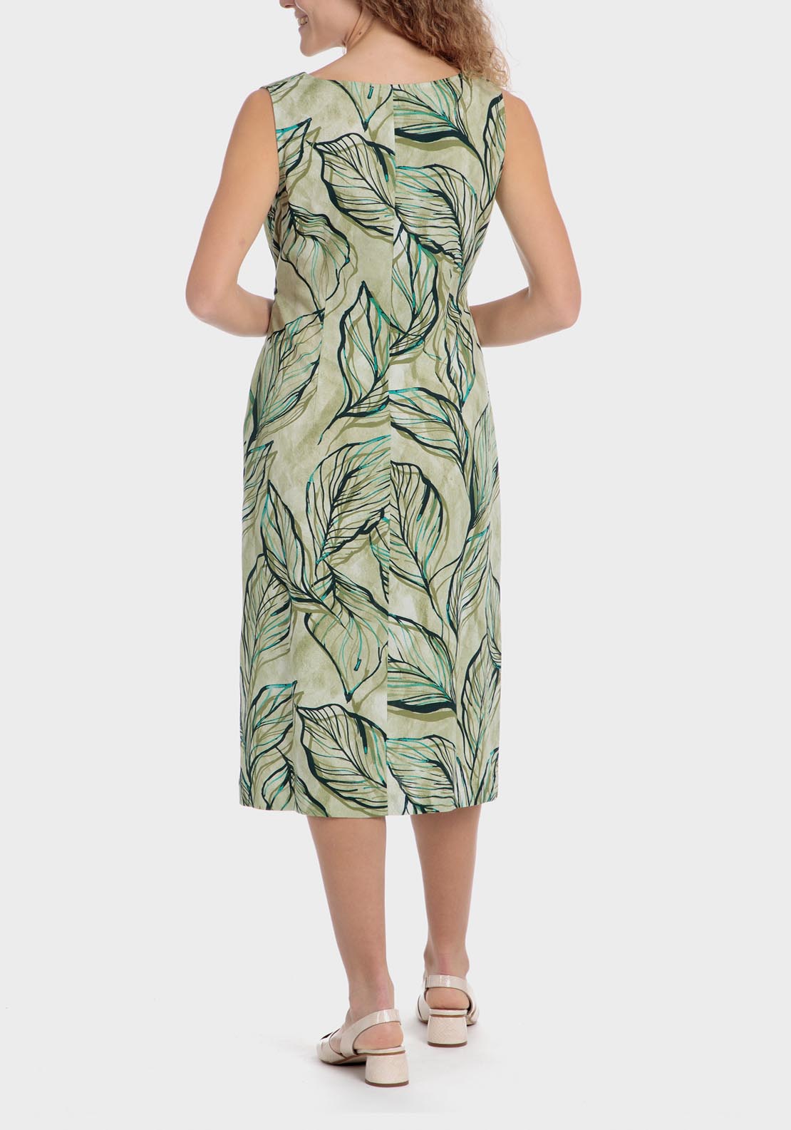 Punt Roma Printed Linen Dress - Green 2 Shaws Department Stores