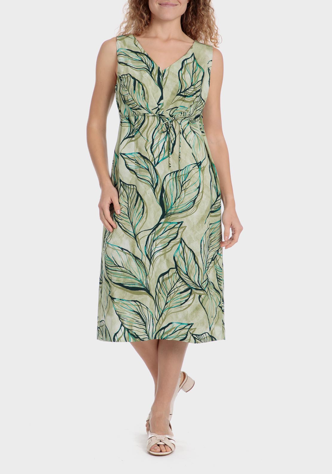 Punt Roma Printed Linen Dress - Green 1 Shaws Department Stores
