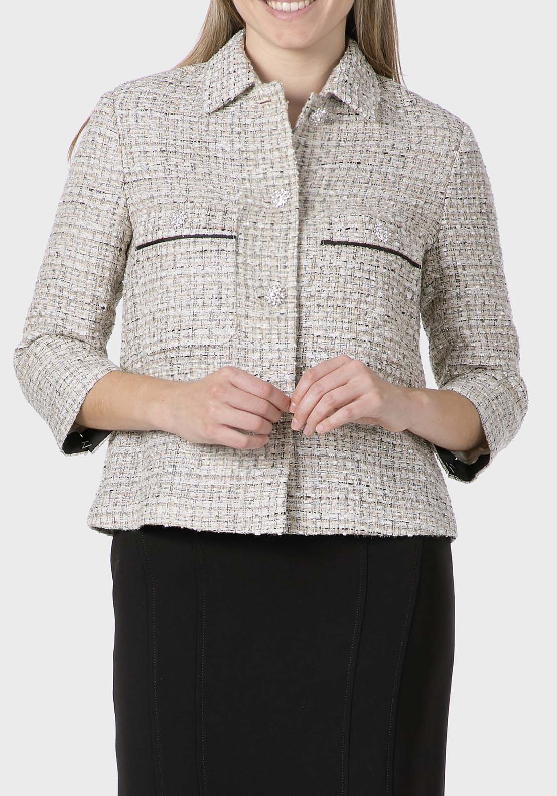 Punt Roma Metallic Thread Jacket - White 1 Shaws Department Stores