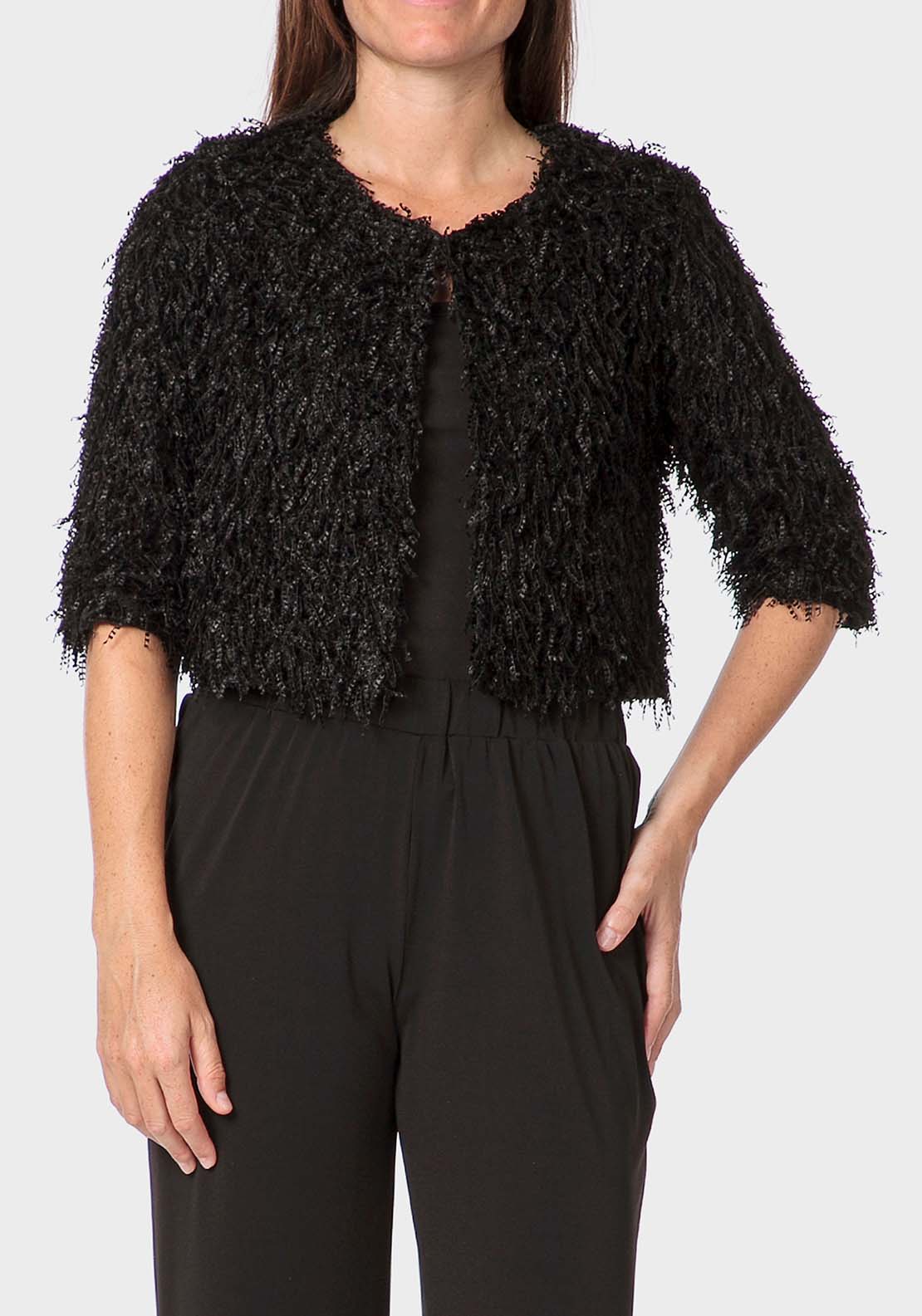 Punt Roma Fringes Jacket - Black 1 Shaws Department Stores