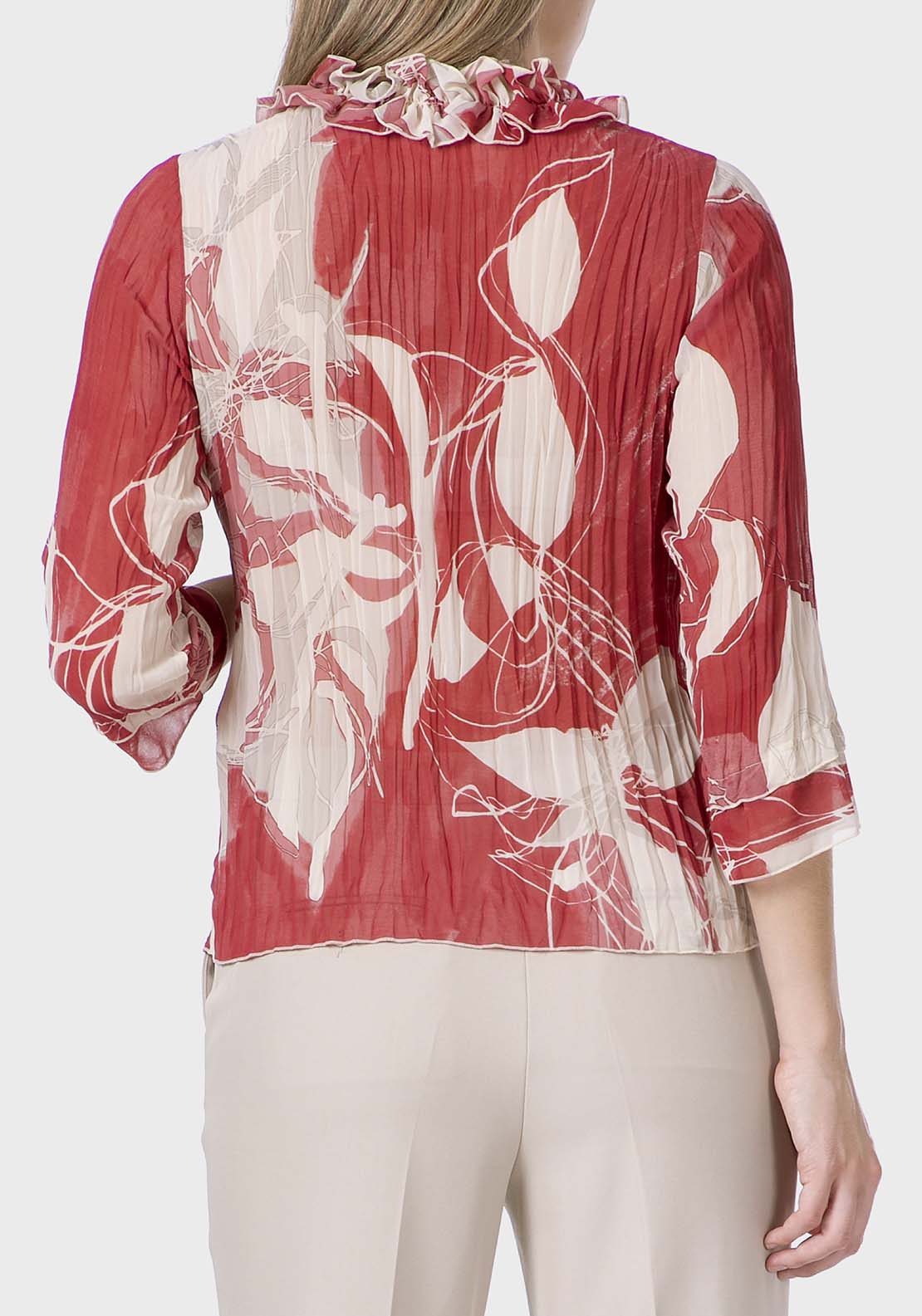 Printed Pleated Shirt - Red