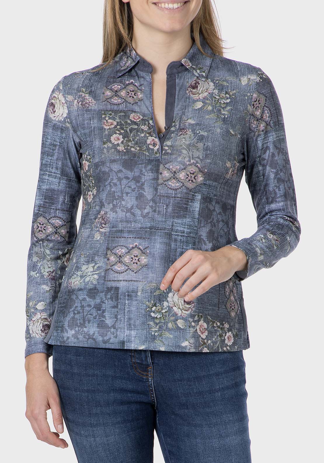 Floral Print Polo - Blue