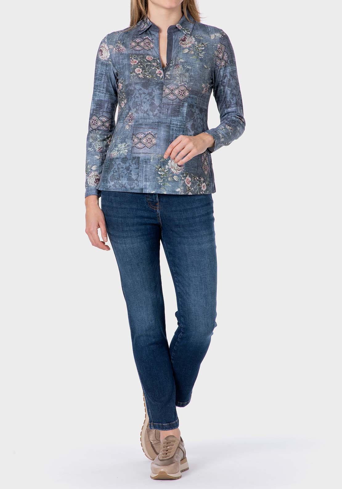 Floral Print Polo - Blue