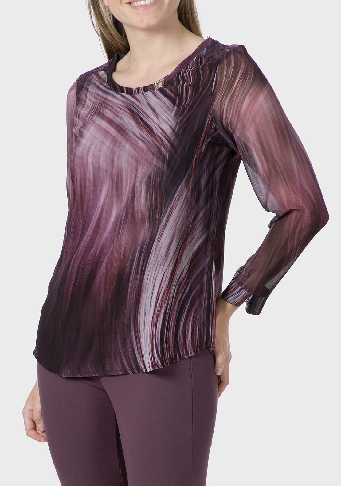 Punt Roma Printed Loose Fitting Blouse - Purple 1 Shaws Department Stores