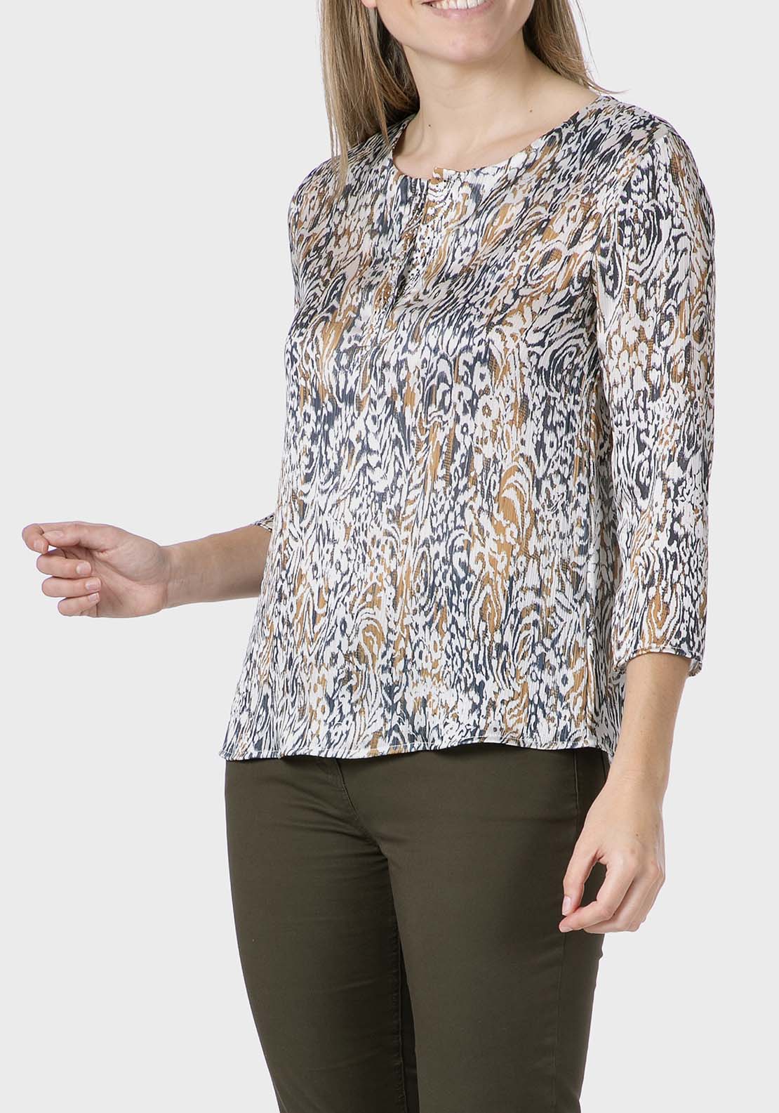 Printed Loose Fitting Blouse - Blue Navy