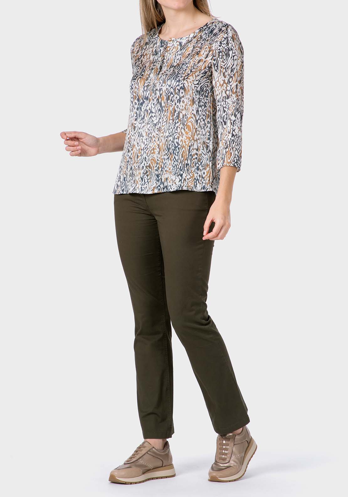 Printed Loose Fitting Blouse - Blue Navy