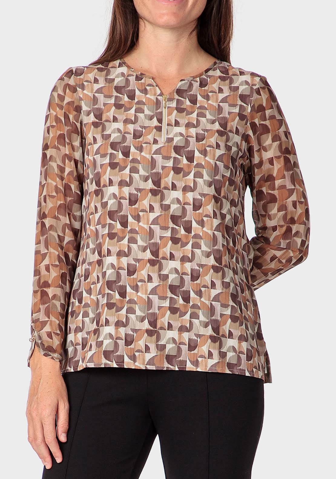 Punt Roma Geometric Print T-Shirt - Beige Camel 1 Shaws Department Stores