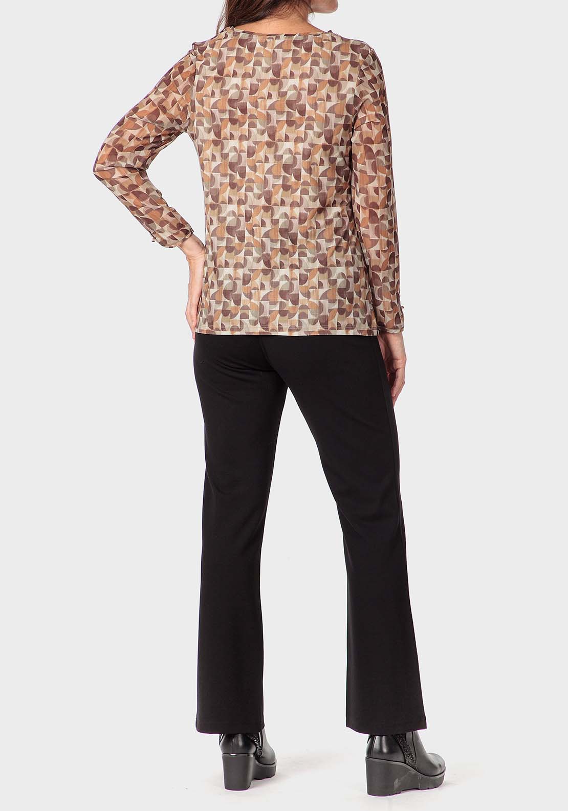 Punt Roma Geometric Print T-Shirt - Beige Camel 3 Shaws Department Stores