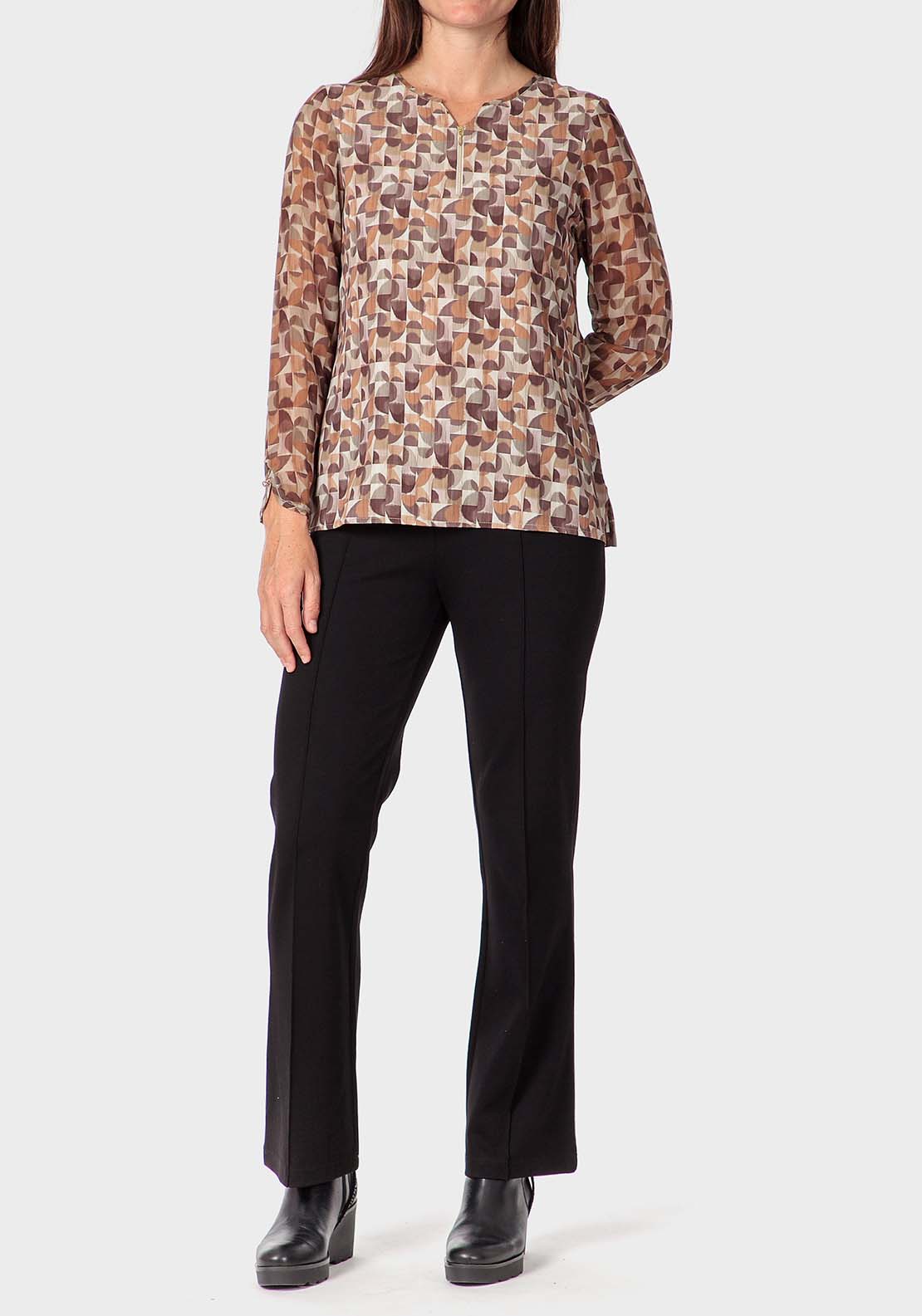 Punt Roma Geometric Print T-Shirt - Beige Camel 4 Shaws Department Stores