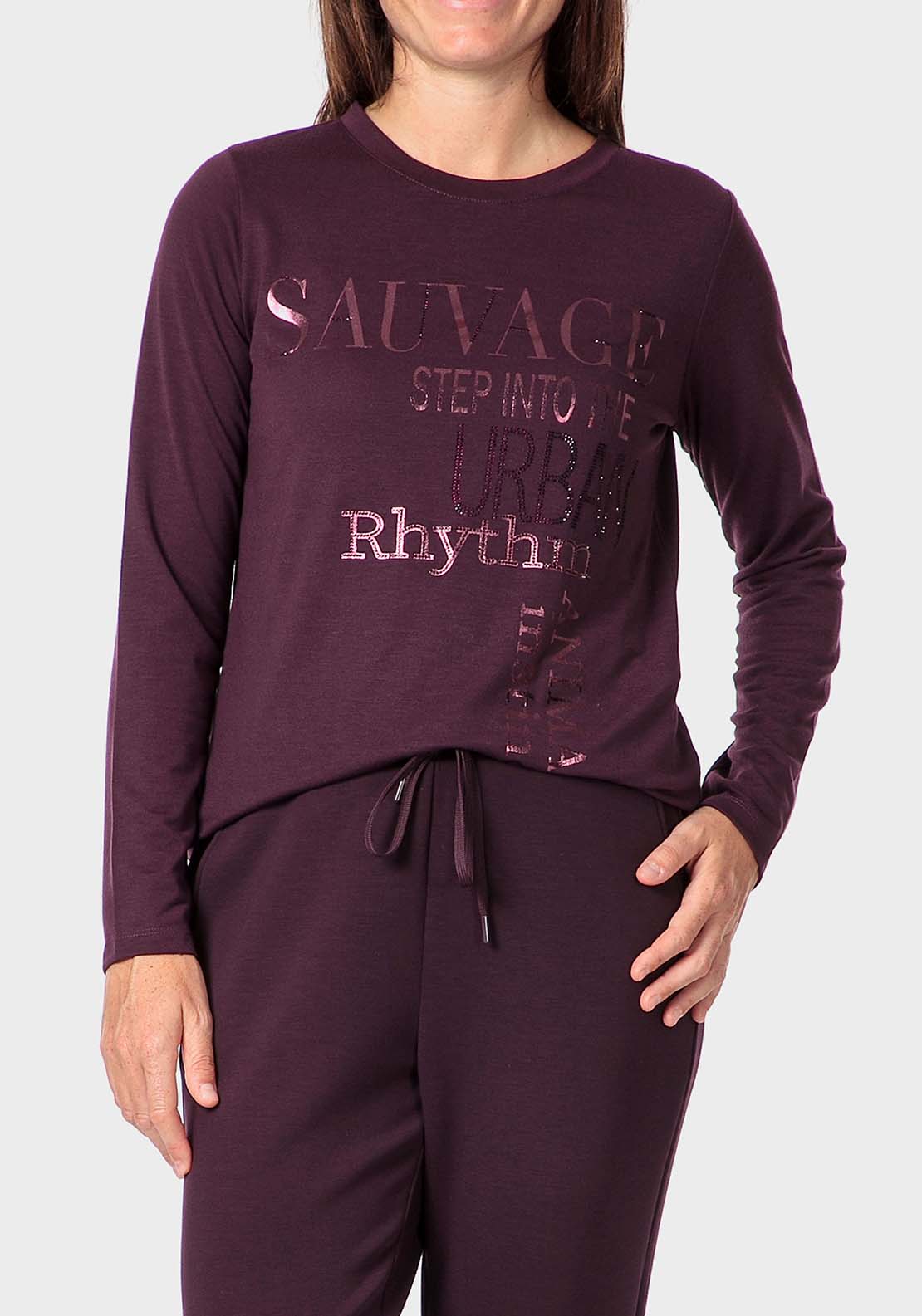 Punt Roma Printed T-Shirt W Rhinestones - Purple Purple 1 Shaws Department Stores