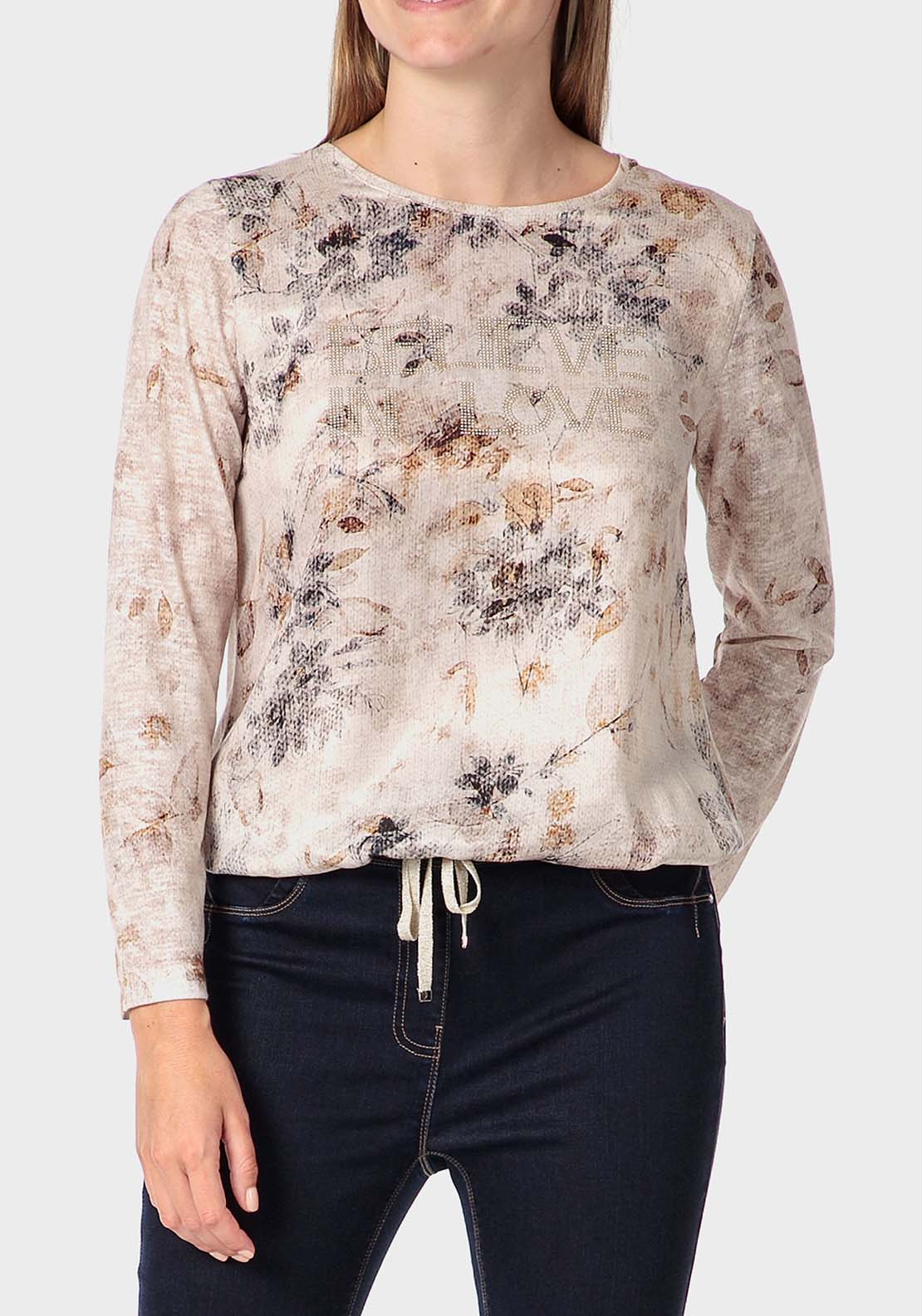 Punt Roma Floral Print T-Shirt - Beige 1 Shaws Department Stores