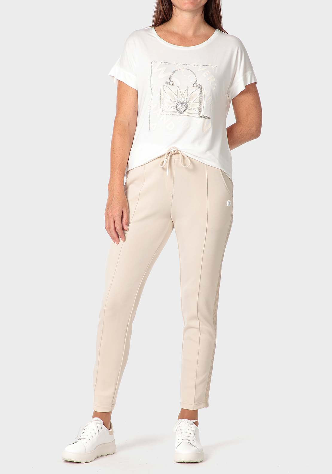 Punt Roma Printed T-Shirt With Gemstones - White 4 Shaws Department Stores