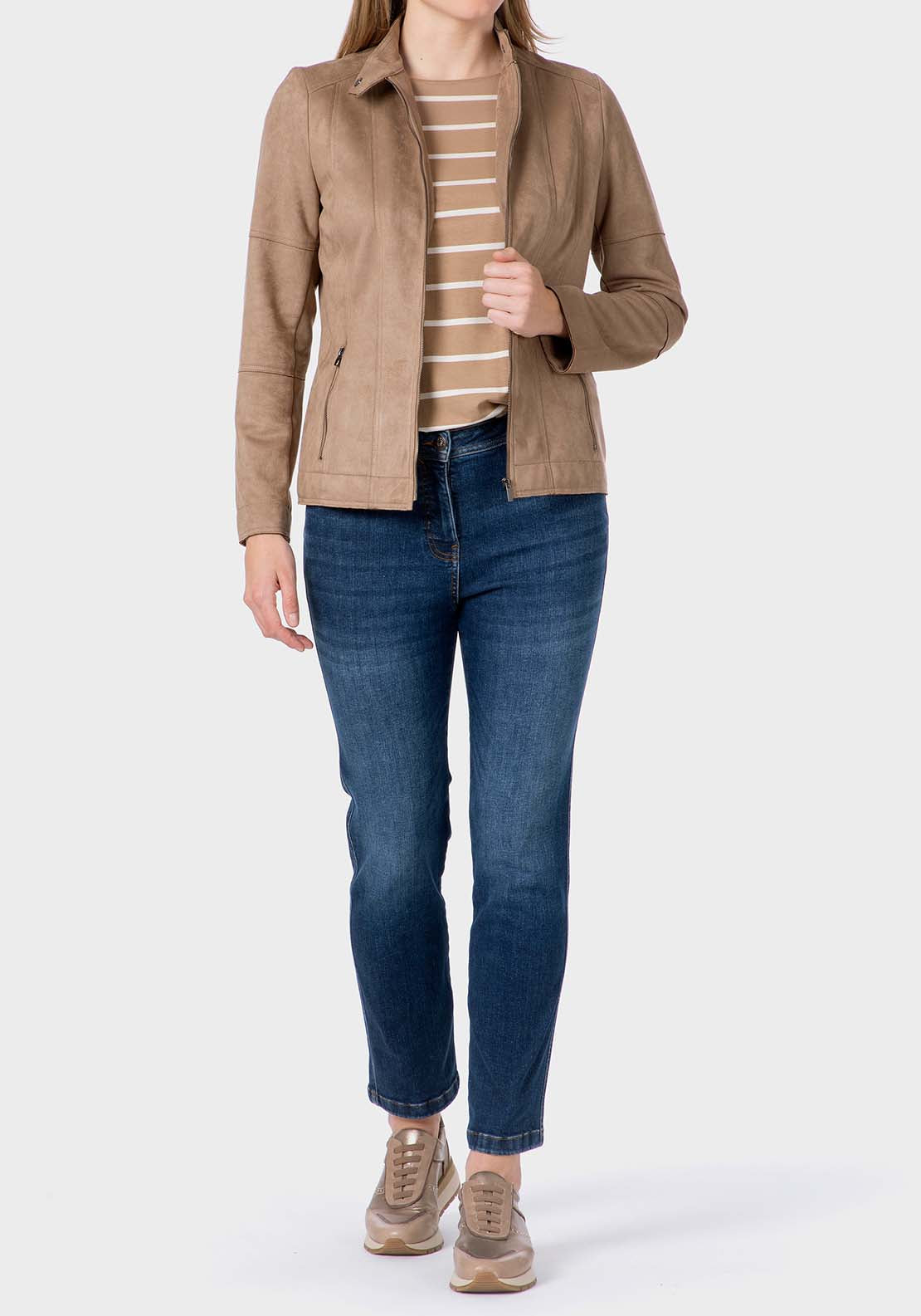 Punt Roma Suede Jacket - Beige Sand 4 Shaws Department Stores