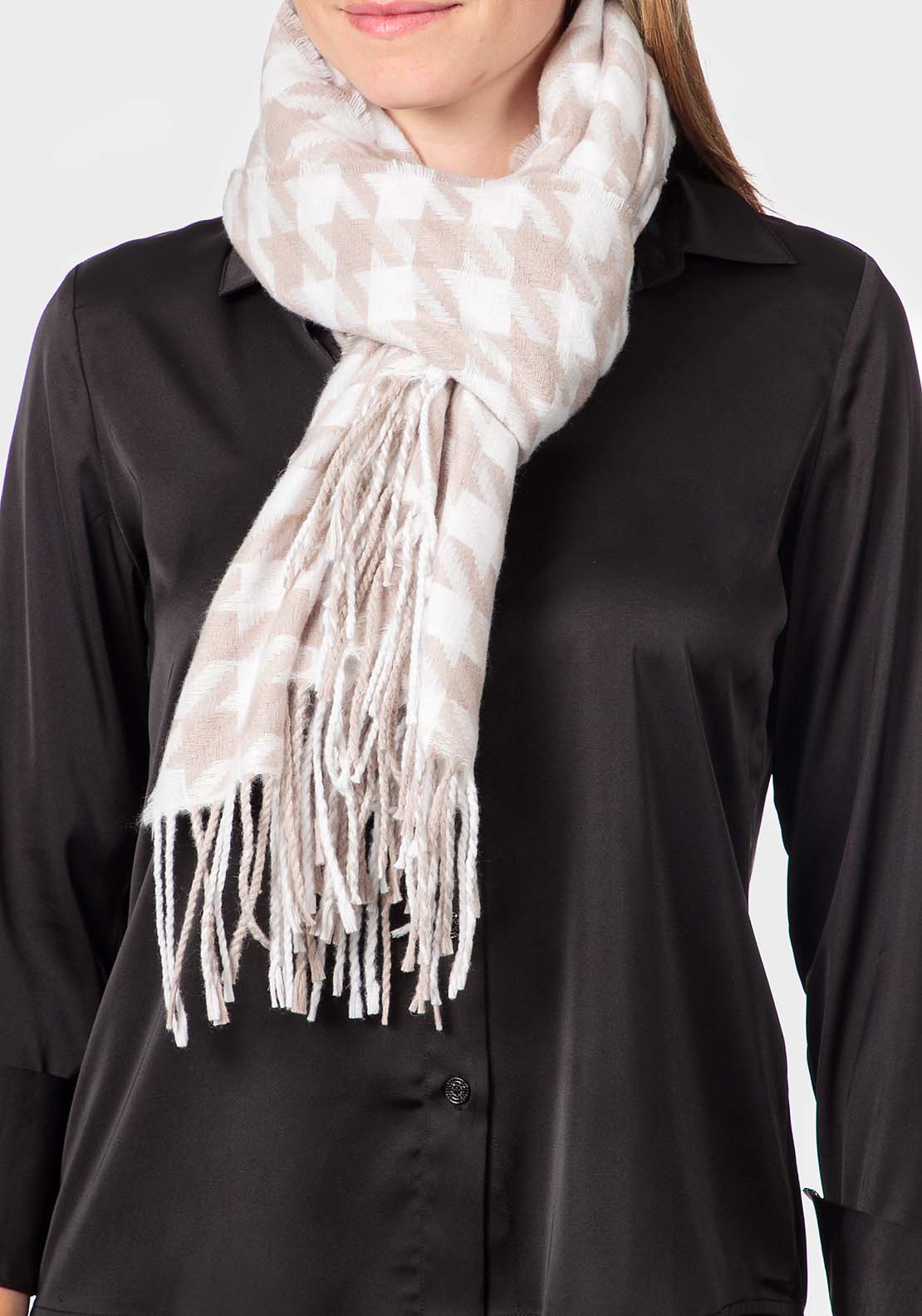 Punt Roma Houndstooth Scarf - Beige Sand 1 Shaws Department Stores