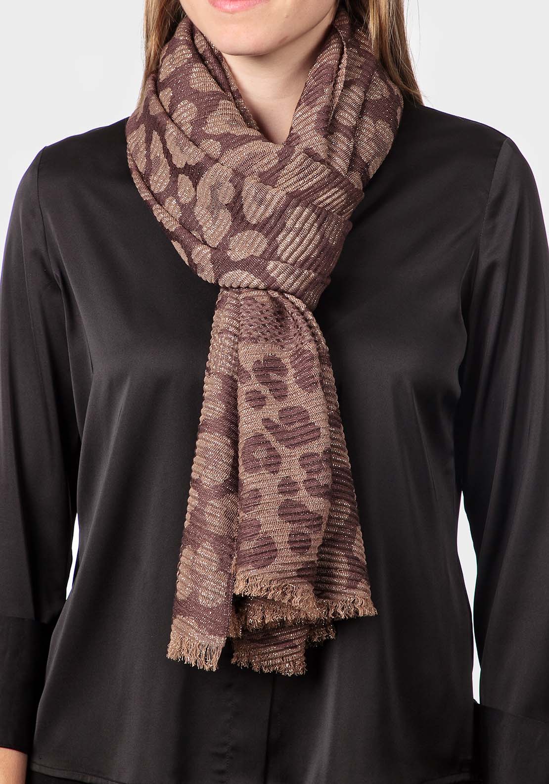 Punt Roma Jacquard Pashmina - Brown 1 Shaws Department Stores