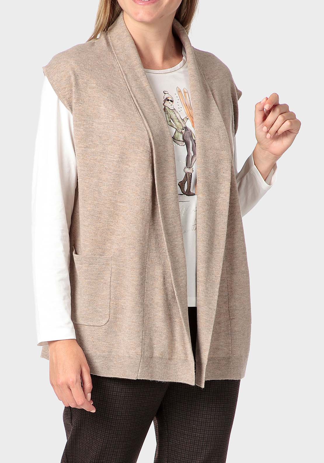 Punt Roma Knitted Waistcoat - Beige / Grey 1 Shaws Department Stores