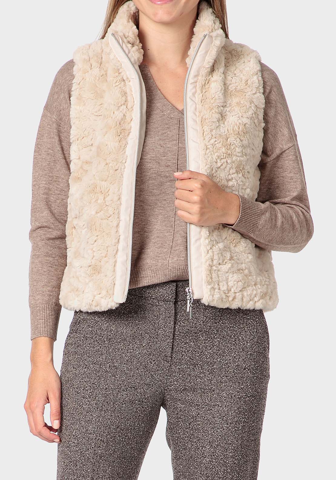 Punt Roma Fur Waistcoat - Beige 1 Shaws Department Stores