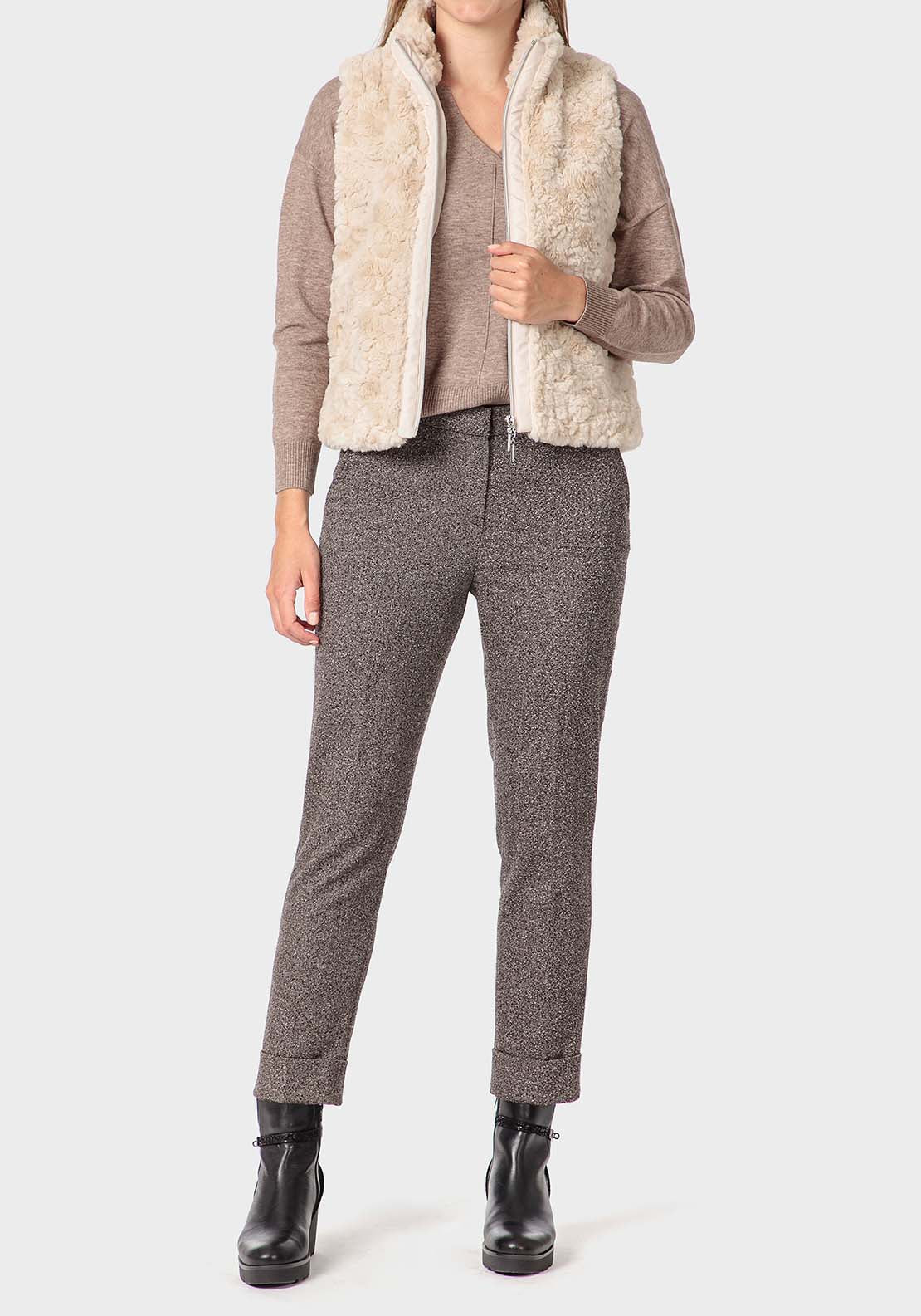 Punt Roma Fur Waistcoat - Beige 3 Shaws Department Stores