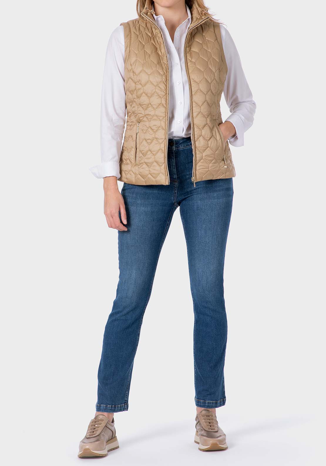 Punt Roma Padded Waistcoat - Beige 3 Shaws Department Stores