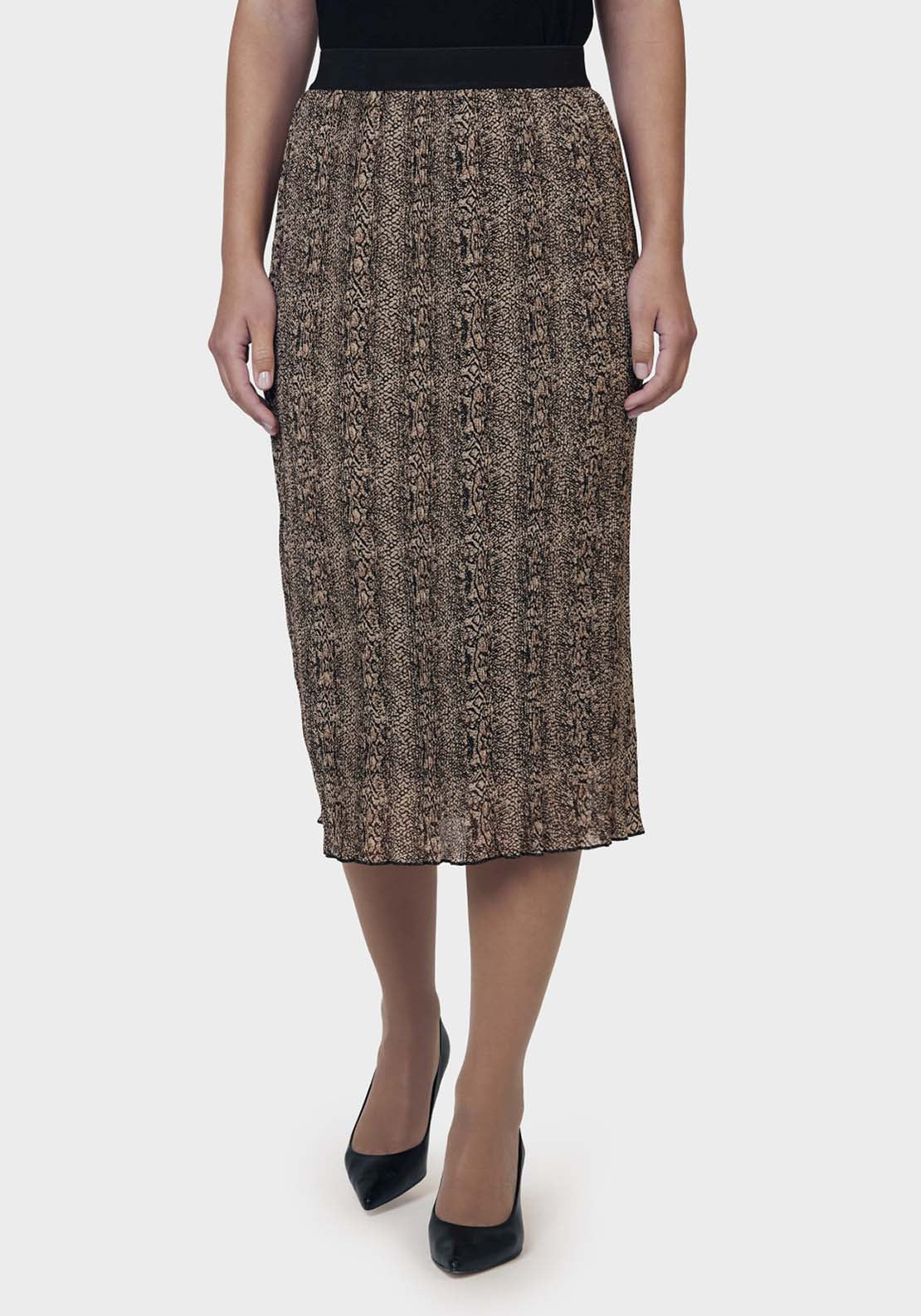 Punt Roma Pleated Printed Skirt - Brown 1 Shaws Department Stores